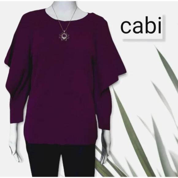 Cabi peek pullover purple sweater blouse sz large WT3 - Picture 3 of 7